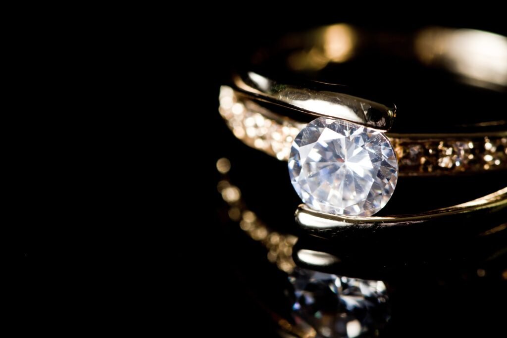 diamond ring on table top